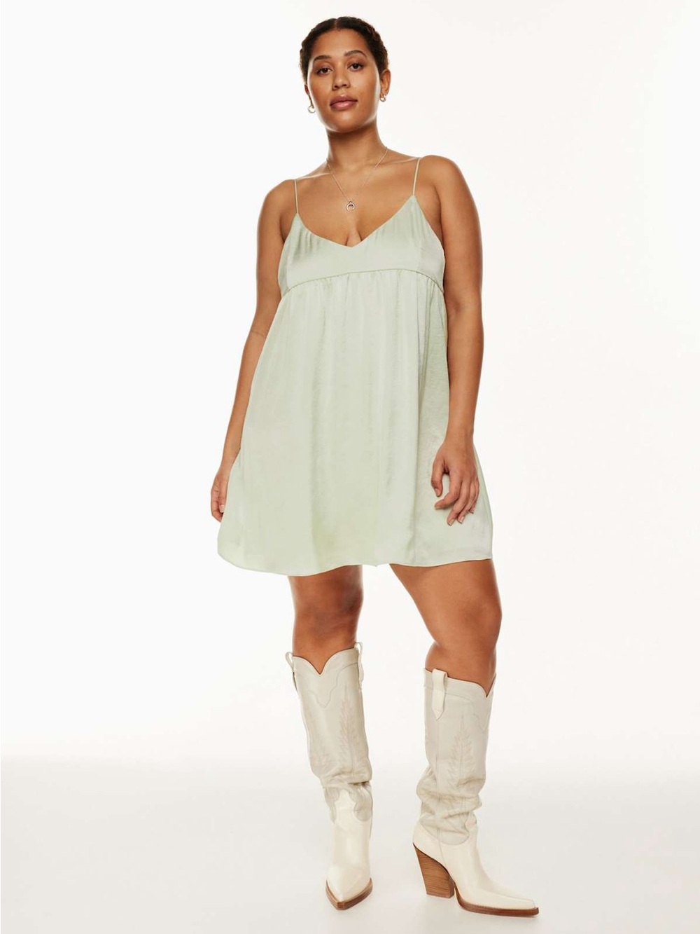 Aritzia Wilfred Lover Satin Babydoll Light Green Mini Dress- L